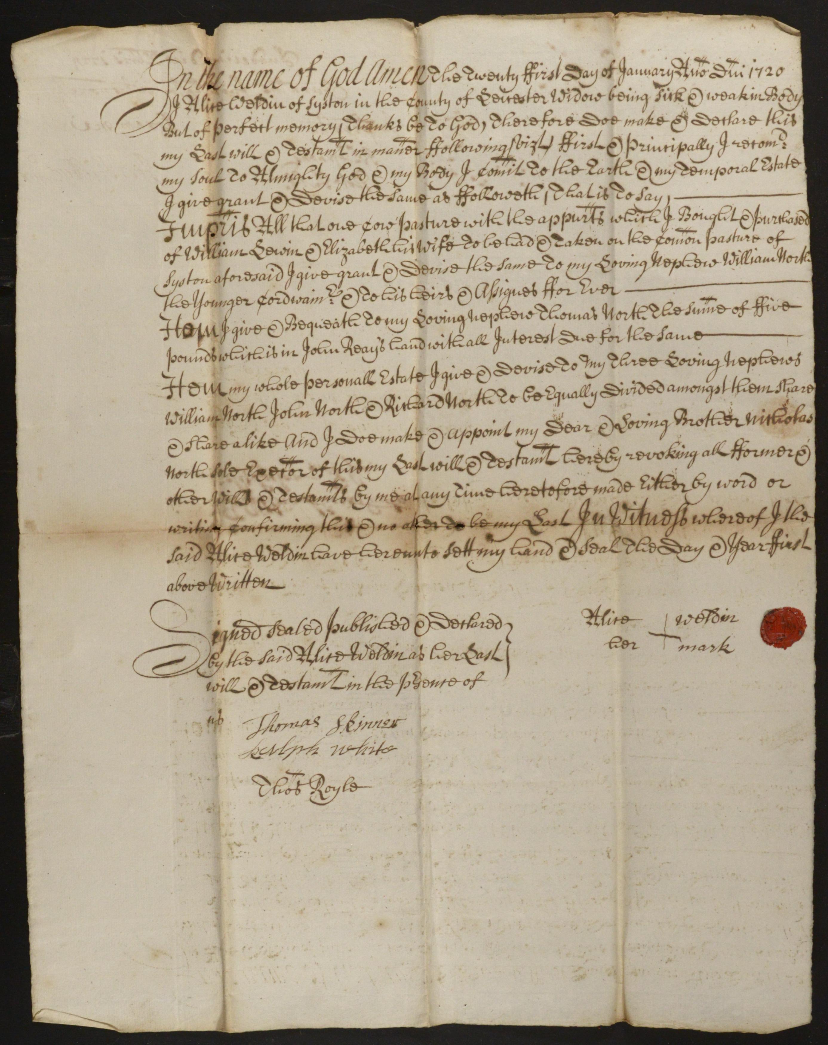 Alice's will of 1720